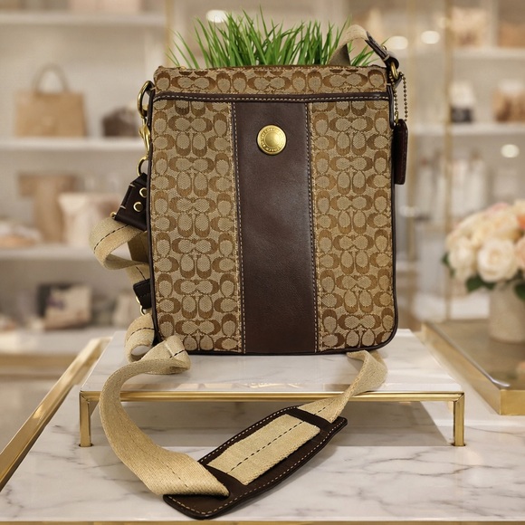 Coach Handbags - Coach Signature Brown and Tan Crossbody Shoulder Bag